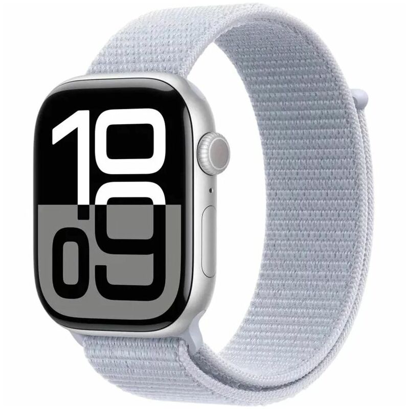 „Apple Watch Series 10 GPS“, 46 mm, sidabrinio aliuminio korpusas su mėlynu debesies sportiniu dirželiu, MWWN3, ES