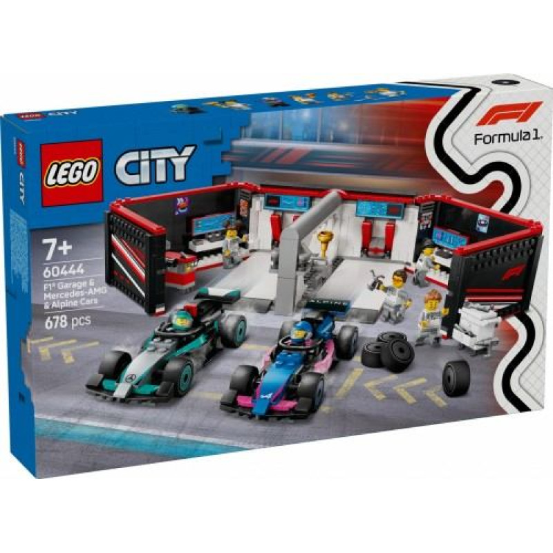 „Lego F1“ garažas ir „Mercedes-AMG“ bei „Alpine“ automobiliai