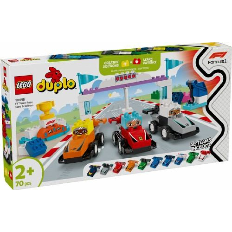 LEGO DUPLO 10445 F1 komandos lenktyniniai automobiliai ir vairuotojai