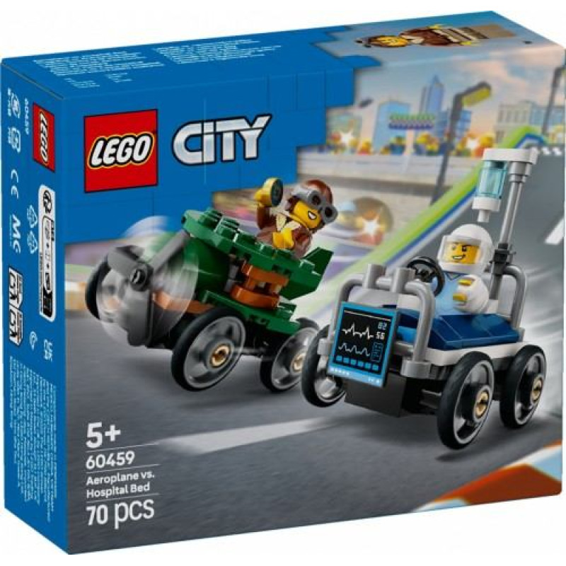 LEGO City 60459 Lėktuvo ir ligoninės lovos lenktyninių automobilių rinkinys