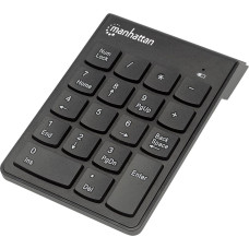 Manhattan Numeric Keypad, Wireless (2.4GHz), USB-A Micro Receiver, 18 Full Size Keys, Black, Membrane Key Switches, Auto Power Management, Range 10m, AAA Battery (included), Windows and Mac, Three Year Warranty