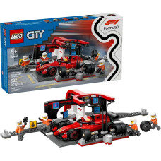 LEGO CITY 60443 F1 - Sustojimas techninio aptarnavimo zonoje ir komandos įgula su Ferrari automobiliu